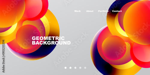 Abstract design features vibrant overlapping circles. Gradient colors blend, creating dynamic visual effect. Minimalist text elements present.