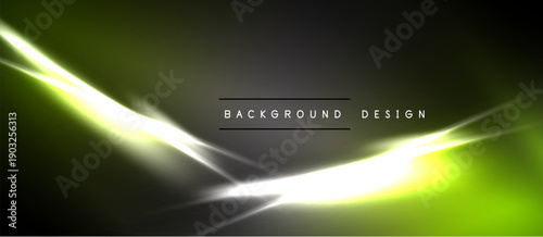 Abstract green light streaks over dark background. Modern design elements create dynamic visual effect. Simple, elegant composition.