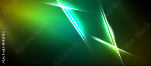 Abstract vibrant green energy lines intersect. Dark background creates dramatic visual effect. Brightness emphasizes dynamic composition.