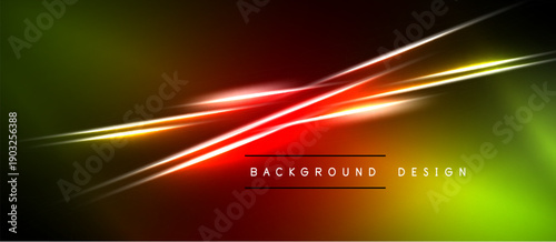 Abstract vibrant lines create dynamic background. Colors blend from green, orange, red, gold. Modern design element for digital projects.
