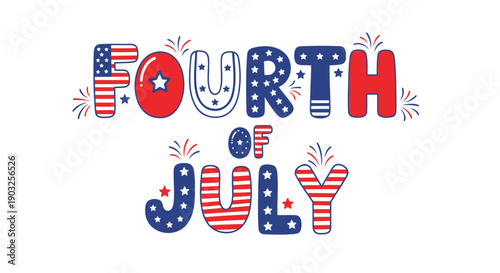 Fourth of July vector banner, American flag typography, patriotic text,  Independence Day celebration graphic, for mockup or social media post