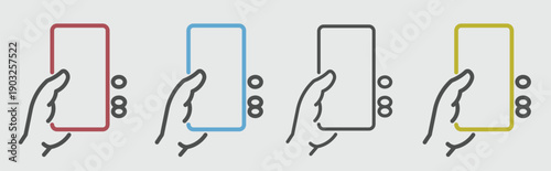 mobile phone on hand line icon