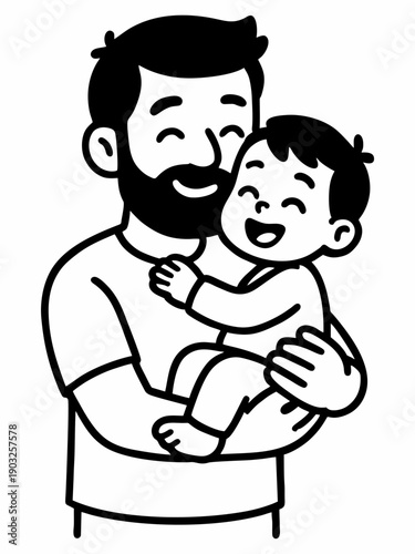 Cartoon Illustration of a Father Holding a Baby