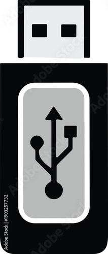 USB flash drive icon with universal serial bus symbol. computer, mobile, device, screen, tech,