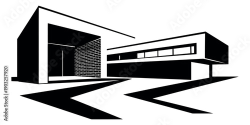 Graphic illustration of a modern house depicting minimalist architecture for building design projects