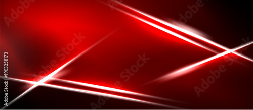 Abstract red background features bright white lines intersecting. Dramatic lighting creates dynamic visual impact. Minimalist design.