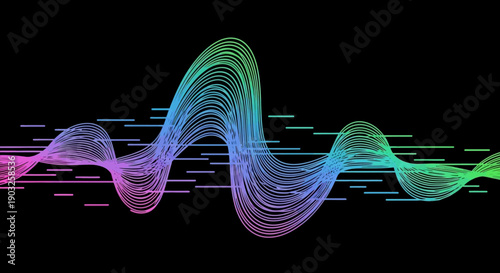 Abstract colorful sound wave pattern on black background representing modern technology and