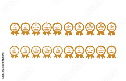 Golden award seals with copyright and approval symbols on white background Keywords: award, seal