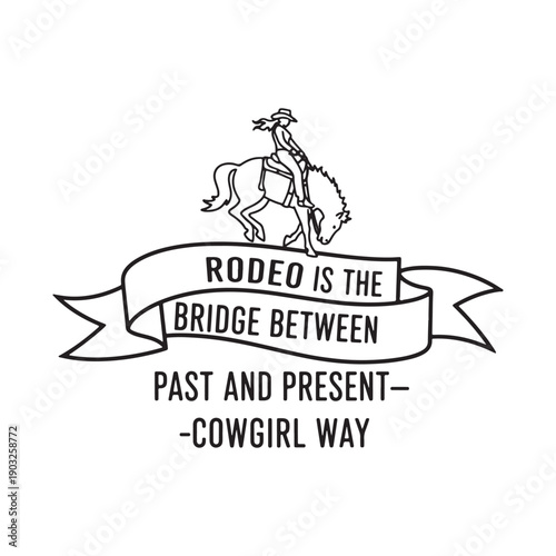  vintage rodeo cowgirl riding horse on white background