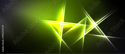 Abstract background features bright yellow lines intersecting over dark green, creating dynamic light effects. Minimalist design.