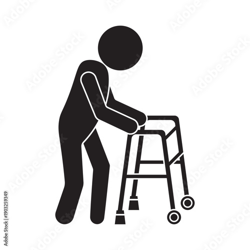 flat icon vector of old man with walking aid