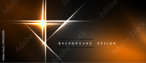 Dark background features bright orange, white light streaks. Geometric shapes create dynamic visual effect. Modern design element.