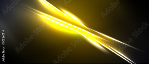 Bright yellow energy streaks across dark background. Abstract light design creates dynamic visual impact. Glowing lines suggest speed, power.