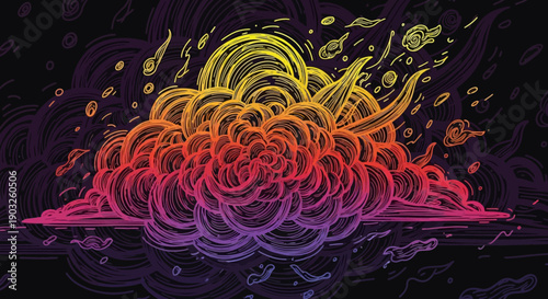 Vibrant abstract explosion of colorful lines on a dark background depicting dynamic energy