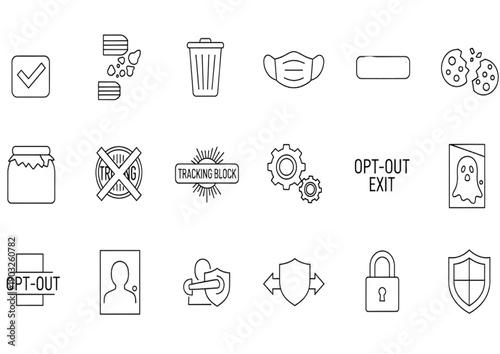 Set of icons representing privacy, security, and digital consent choices