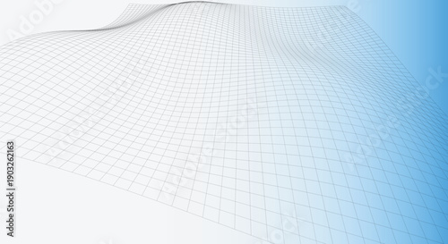 A minimalist vector illustration of a 3D wireframe landscape rendered with precise geometric lines on a clean white background.