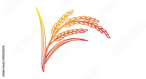 Vibrant Gradient Outline Illustration of Rice Grain Stalks Symbolizing Agriculture and Harvest