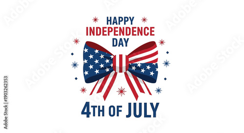 Free Download Patriotic bow with 'Happy Independence Day 4th of July' text, vector illustration for banner or poster or social media post - GFXLoad