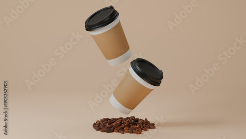 hot coffee cups mockup with clean background