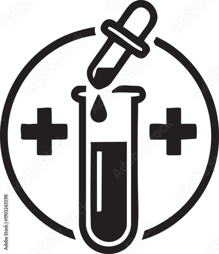 Medical laboratory test tube with dropper and plus signs icon