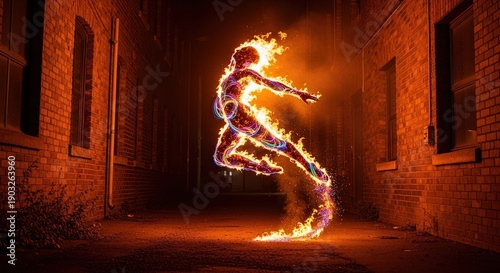 Fiery Breakdancer Freeze in Urban Alley