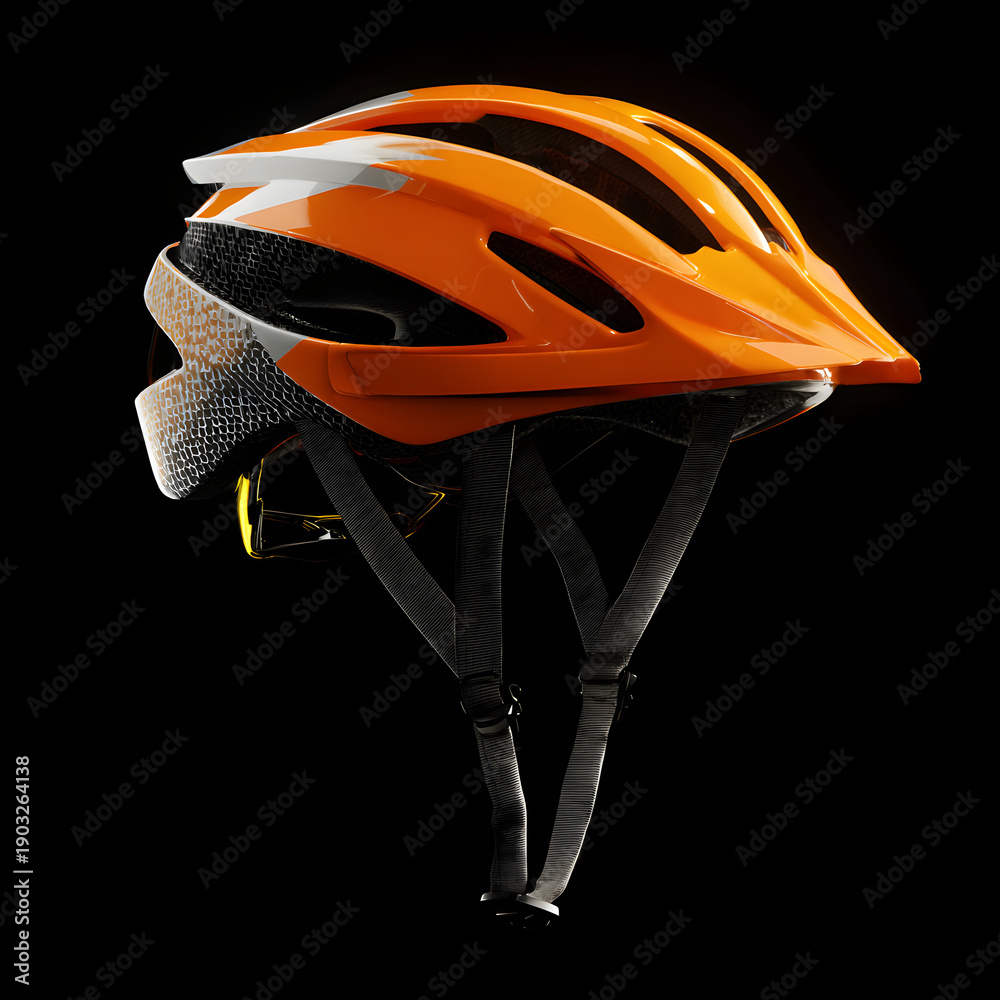 Fototapeta premium A red and black bicycle safety helmet for extreme sports protection isolated on a white background as essential protective cycling equipment