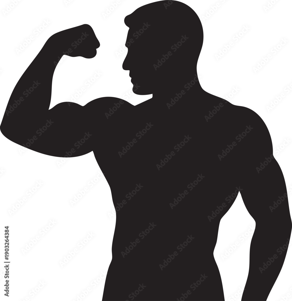 Fototapeta premium Silhouette of a muscular man flexing his arm muscle strength