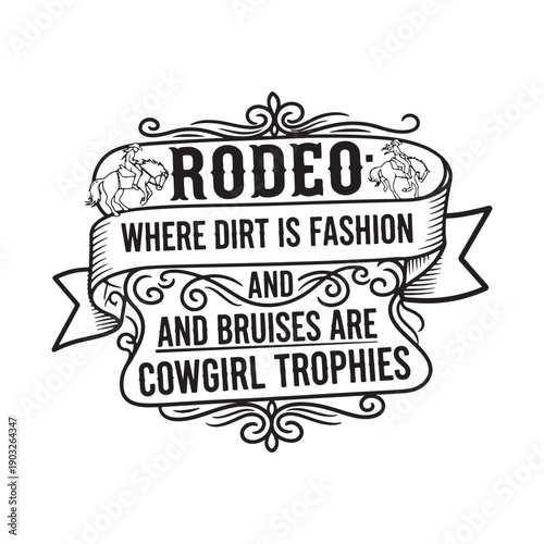  vintage rodeo cowgirl typography with ornate details isolated on white background