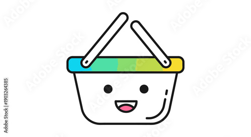 Cheerful online shopping basket icon with gradient color handles representing a happy retail