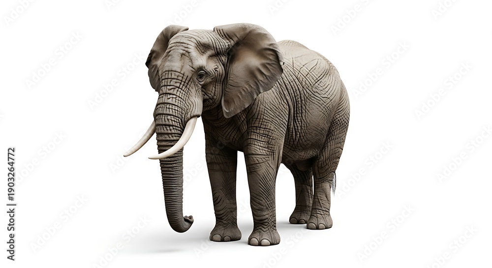 Fototapeta premium An elephant celebrating World Wildlife Day standing on a plain white background with a gentle expression and a realistic depiction.