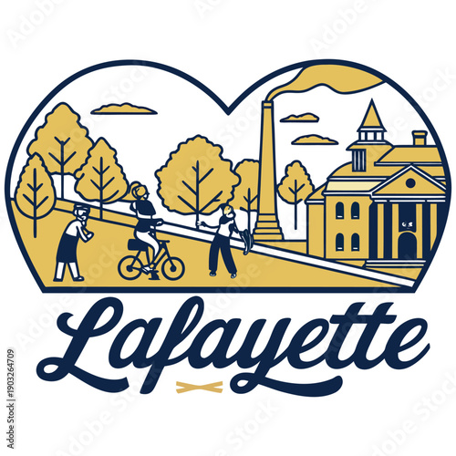 Lafayette Indiana Cityscape with Bicyclist and Historic Architecture