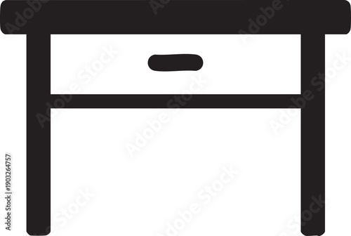 Simple dark gray wooden table furniture piece with one drawer isolated on white background