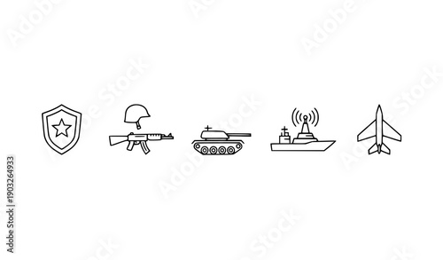 Minimal Army and Military Thin Line Icons Vector Isolated on White
