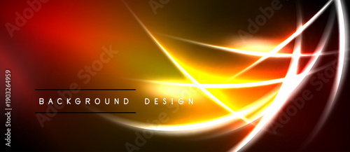 Abstract vibrant background. Orange, yellow neon lines create dynamic flow. Modern design element for digital projects.