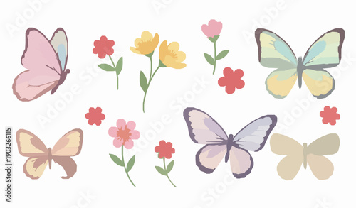 Watercolor butterfly clipart vector set pastel flowers for baby shower
