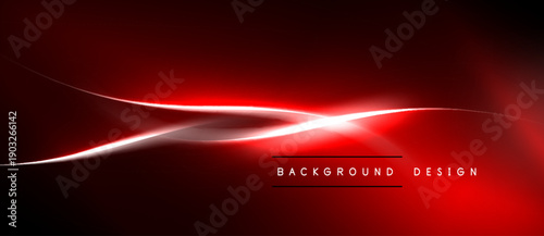 Abstract red design features glowing lines, dynamic curves. Dark background emphasizes bright central light effect. Modern, sleek presentation.