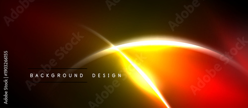 Abstract neon glow. Vibrant orange, yellow hues blend into dark background. Modern design element for digital projects.