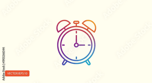 Modern gradient line art alarm clock icon representing time management and punctuality for digital