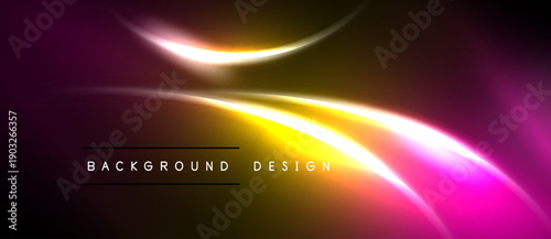 Abstract neon lights, vibrant colors blend. Dark background emphasizes glowing curves, creating modern design element.