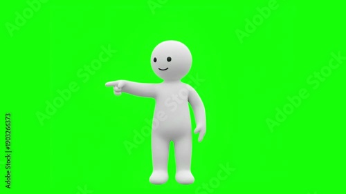 3D Claymation Human Character Pointing Right Gesture on Green Screen Background Cute Minimal Icon Style 4K Animation