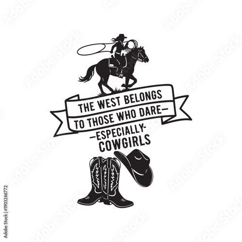  vintage cowgirl illustration with quote on white background