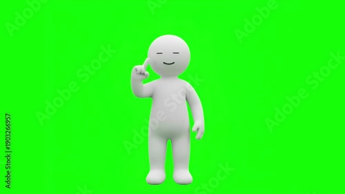 3D Claymation Human Character Saying No Gesture on Green Screen Background Cute Minimal Icon Style 4K Animation