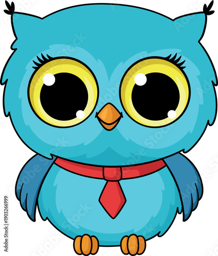 Cute owl in red necktie. Bird boy character