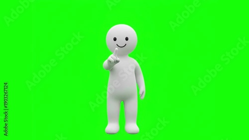 3D Claymation Human Character Pointing at Viewer Gesture on Green Screen Background Cute Minimal Icon Style 4K Animation