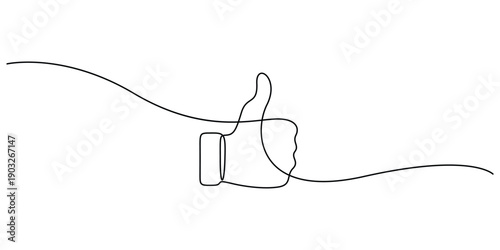 Minimalist single continuous line drawing of a thumbs-up hand gesture vector illustration