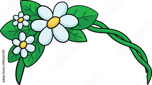 Green floral hair band. Cartoon girl accessory