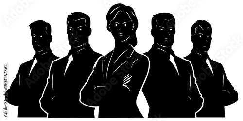Determined Business Leader and Professional Team Silhouette Vector