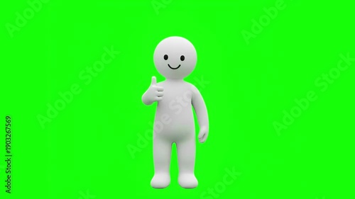3D Claymation Human Character Showing Thumbs Up Gesture on Green Screen Background Cute Minimal Icon Style 4K Animation