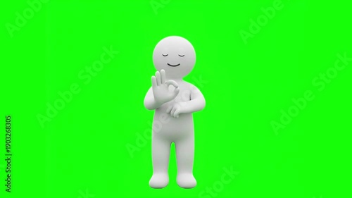 3D Claymation Human Character Making OK Hand Sign on Green Screen Background Cute Minimal Icon Style 4K Animation