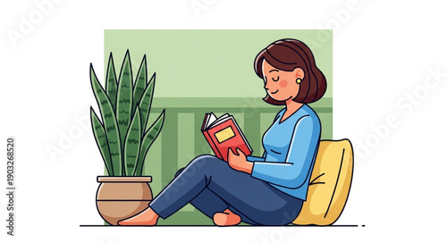 Woman reading a book while sitting on the floor.